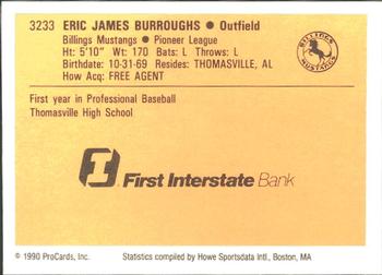 1990 ProCards #3233 Eric Burroughs Back