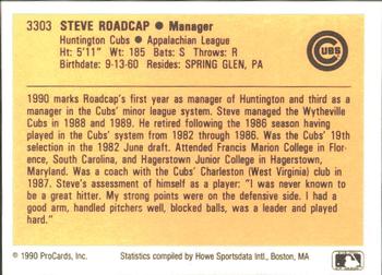 1990 ProCards #3303 Steve Roadcap Back