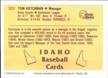 1990 ProCards #3331 Tom Kotchman Back