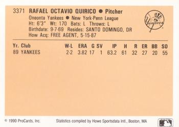 1990 ProCards #3371 Rafael Quirico Back