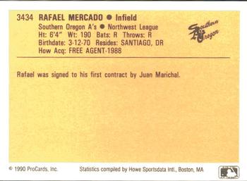 1990 ProCards #3434 Rafael Mercado Back