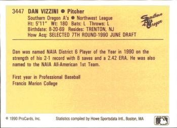 1990 ProCards #3447 Dan Vizzini Back
