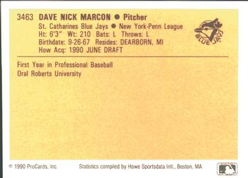 1990 ProCards #3463 Dave Marcon Back