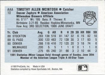 1991 ProCards Triple A All-Stars #AAA10 Tim McIntosh Back