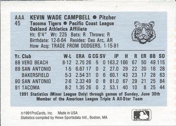 1991 ProCards Triple A All-Stars #AAA45 Kevin Campbell Back