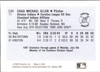 1991 ProCards Carolina League All-Stars #CAR11 Chad Allen Back