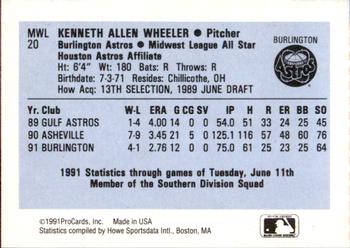 1991 ProCards Midwest League All-Stars #MWL20 Ken Wheeler Back