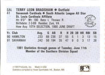 1991 ProCards South Atlantic League All-Stars #SAL41 Terry Bradshaw Back