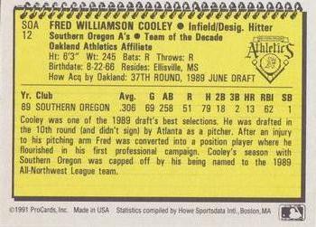 1991 ProCards Southern Oregon A's Anniversary #SOA12 Fred Cooley Back