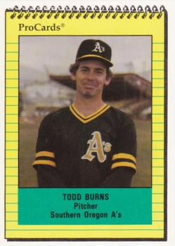 1991 ProCards Southern Oregon A's Anniversary #SOA30 Todd Burns Front