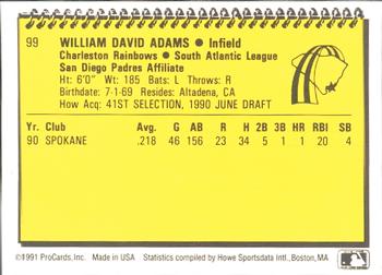 1991 ProCards #99 Dave Adams Back