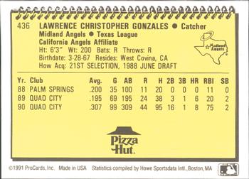 1991 ProCards #436 Larry Gonzales Back