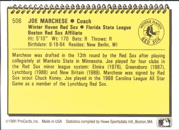 1991 ProCards #506 Joe Marchese Back
