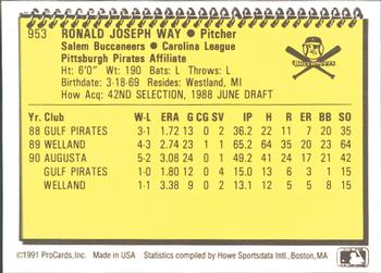 1991 ProCards #953 Ron Way Back
