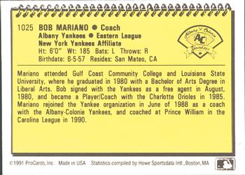 1991 ProCards #1025 Bob Mariano Back
