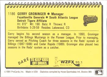 1991 ProCards #1186 Gerry Groninger Back