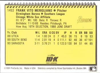 1991 ProCards #1453 Frank Merigliano Back