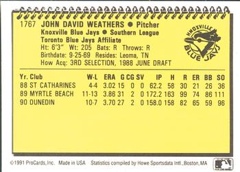 1991 ProCards #1767 Dave Weathers Back