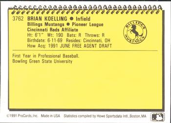 1991 ProCards #3762 Brian Koelling Back