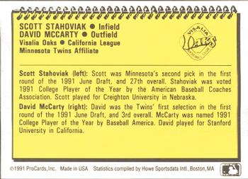 1991 ProCards #NNO David McCarty / Scott Stahoviak Back
