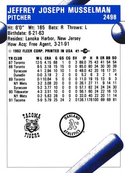 1992 Fleer ProCards #2498 Jeff Musselman Back