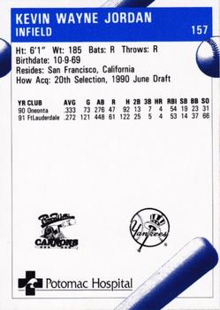 1992 Fleer ProCards #157 Kevin Jordan Back