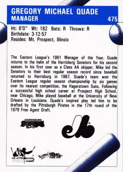 1992 Fleer ProCards #475 Mike Quade Back