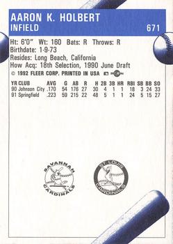 1992 Fleer ProCards #671 Aaron Holbert Back