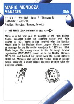 1992 Fleer ProCards #855 Mario Mendoza Back