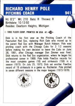 1992 Fleer ProCards #941 Dick Pole Back