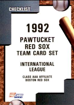 1992 Fleer ProCards #942 Pawtucket Red Sox Checklist Front