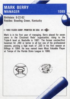 1992 Fleer ProCards #1089 Mark Berry Back