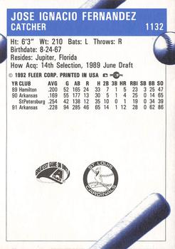 1992 Fleer ProCards #1132 Jose Fernandez Back
