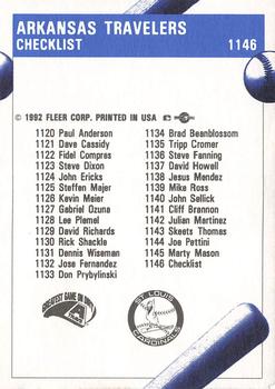 1992 Fleer ProCards #1146 Arkansas Travelers Checklist Back