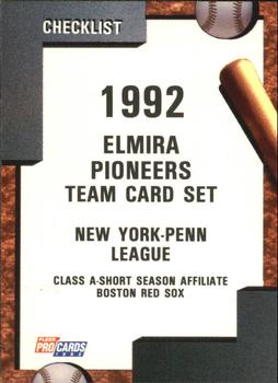 1992 Fleer ProCards #1398 Elmira Pioneers Checklist Front