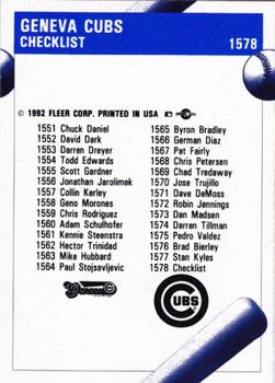 1992 Fleer ProCards #1578 Geneva Cubs Checklist Back