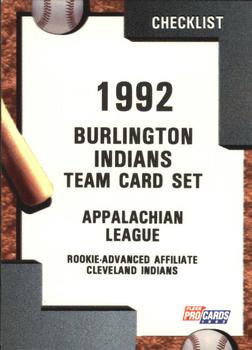 1992 Fleer ProCards #1675 Burlington Indians Checklist Front