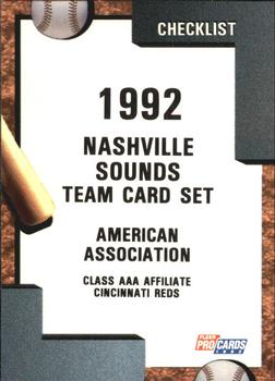 1992 Fleer ProCards #1851 Nashville Sounds Checklist Front