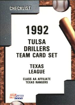 1992 Fleer ProCards #2712 Tulsa Drillers Checklist Front