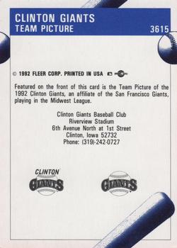 1992 Fleer ProCards #3615 Clinton Giants Team Picture Back