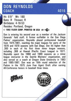 1992 Fleer ProCards #4016 Don Reynolds Back