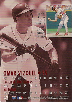 1995 Ultra #43 Omar Vizquel Back