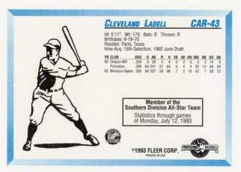 1993 Fleer ProCards Carolina League All-Stars #CAR-43 Cleveland Ladell Back