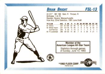 1993 Fleer ProCards Florida State League All-Stars #FSL-13 Brian Bright Back