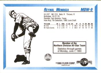 1993 Fleer ProCards Midwest League All-Stars #MDW-9 Reynol Mendoza Back