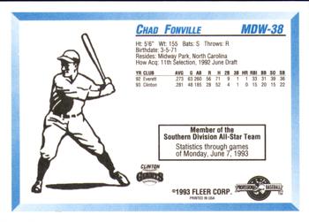 1993 Fleer ProCards Midwest League All-Stars #MDW-38 Chad Fonville Back