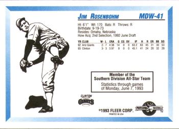 1993 Fleer ProCards Midwest League All-Stars #MDW-41 Jim Rosenbohm Back