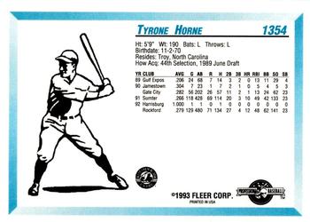 1993 Fleer ProCards #1354 Tyrone Horne Back