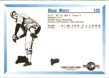 1993 Fleer ProCards #125 Brian Maxcy Back