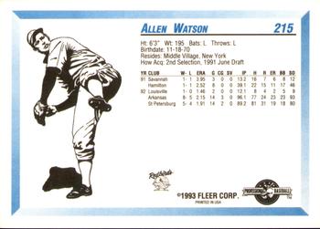 1993 Fleer ProCards #215 Allen Watson Back